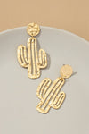 Hammered thin metal openwork cactus drop earrings - KOKOTETE
