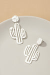 Hammered thin metal openwork cactus drop earrings - KOKOTETE