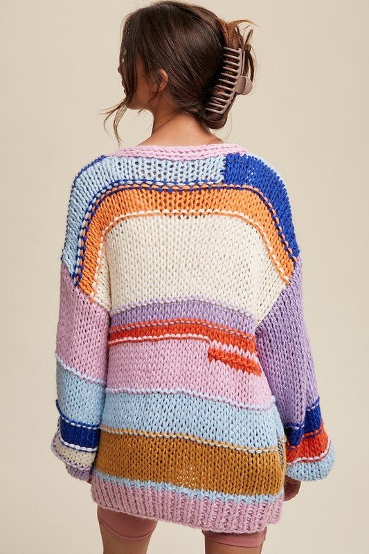 Hand Knit Multi Striped Cardigan - KOKOTETE