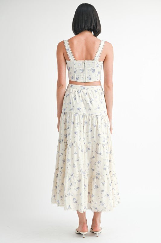 IPA2228S FLORAL TIERED MAXI SKIRT - KOKOTETE