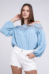 Lace Patchwork off - Shoulder Blouse - KOKOTETE