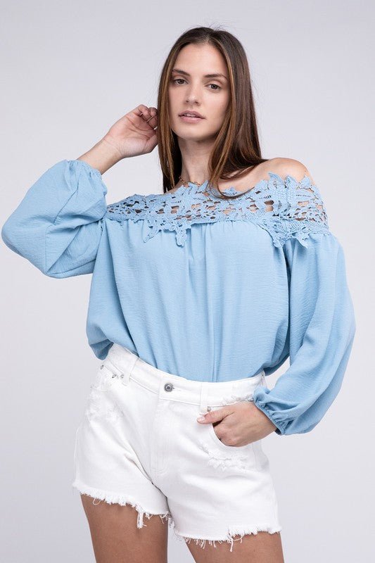 Lace Patchwork off - Shoulder Blouse - KOKOTETE