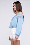 Lace Patchwork off - Shoulder Blouse - KOKOTETE
