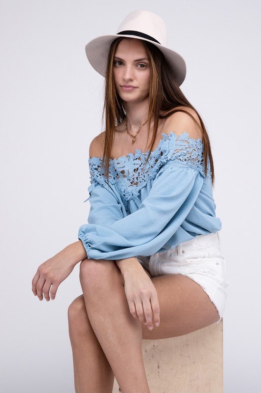 Lace Patchwork off - Shoulder Blouse - KOKOTETE