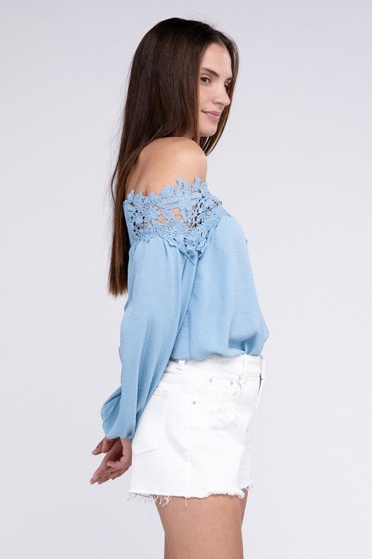 Lace Patchwork off - Shoulder Blouse - KOKOTETE