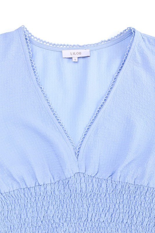 Lace trimmed smocking blouse and skirt set - KOKOTETE