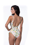 LEMON PRINT RUFFLE TRIM ONE PIECE SWIMSUIT - KOKOTETE