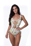 LEMON PRINT RUFFLE TRIM ONE PIECE SWIMSUIT - KOKOTETE