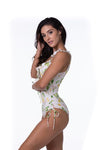 LEMON PRINT RUFFLE TRIM ONE PIECE SWIMSUIT - KOKOTETE