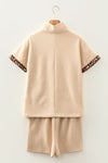 Leopard Trim Half - Zip Top and Shorts Set - KOKOTETE