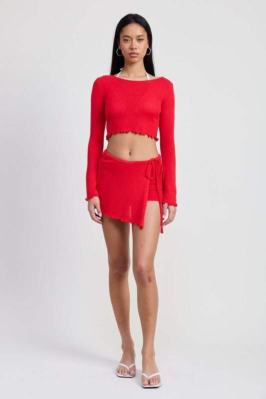 LONG SLEEVE BOAT NECK CROPPED TOP - KOKOTETE