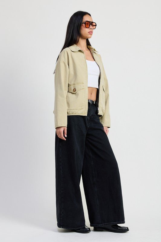 LONG SLEEVE COLLARED DENIM JACKET - KOKOTETE