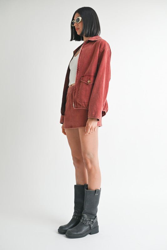 LONG SLEEVE COLLARED DENIM JACKET - KOKOTETE