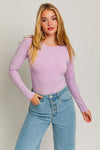 Long Sleeve Round Neck Ribbed Bodysuit - KOKOTETE