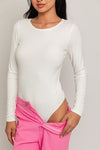 Long Sleeve Round Neck Ribbed Bodysuit - KOKOTETE
