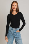 Long Sleeve Round Neck Ribbed Bodysuit - KOKOTETE
