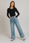 Long Sleeve Round Neck Ribbed Bodysuit - KOKOTETE