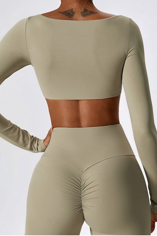 Long sleeves square collar cropped top - KOKOTETE