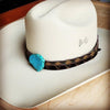 Navajo Embossed Leather Hat Band w/ Turquoise Slab - KOKOTETE