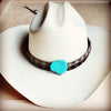 Navajo Embossed Leather Hat Band w/ Turquoise Slab - KOKOTETE