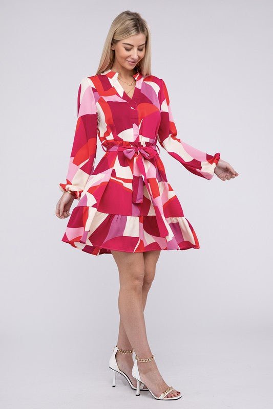 Notched neck Belted Dress - KOKOTETE