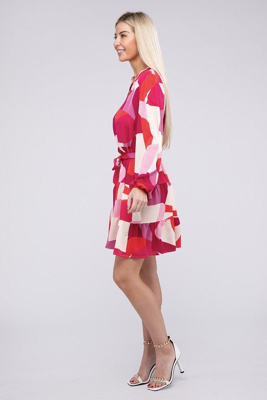 Notched neck Belted Dress - KOKOTETE