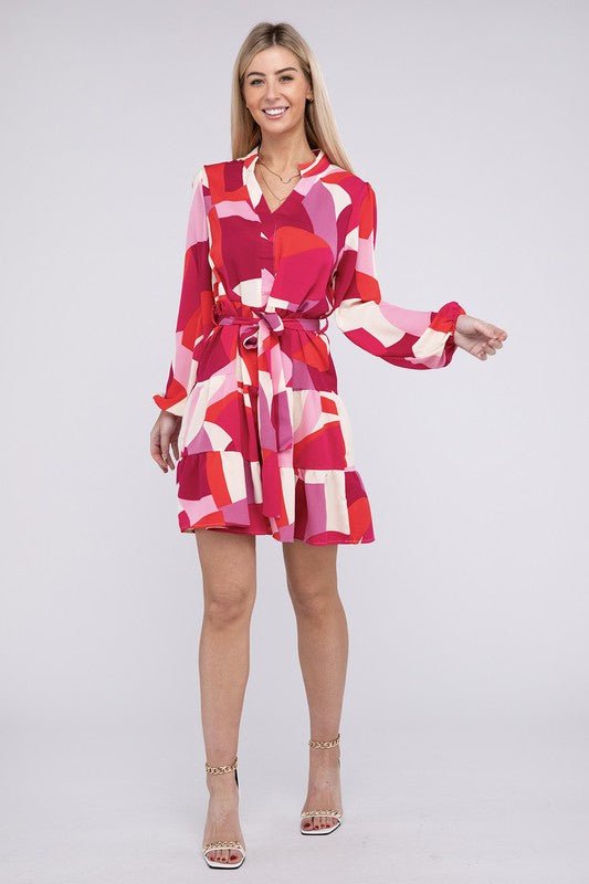 Notched neck Belted Dress - KOKOTETE