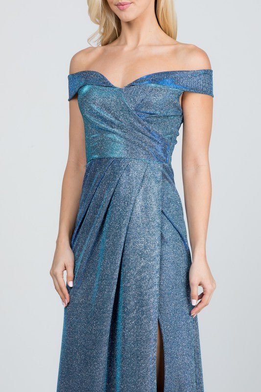 Off the shoulder glittery jacquard gathered gown - KOKOTETE