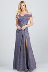 Off the shoulder glittery jacquard gathered gown - KOKOTETE