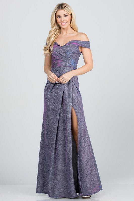 Off the shoulder glittery jacquard gathered gown - KOKOTETE