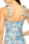 ONE PIECE BATHING SUIT FLORAL PRINT SHOULER TOP TI - KOKOTETE