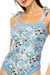 ONE PIECE BATHING SUIT FLORAL PRINT SHOULER TOP TI - KOKOTETE
