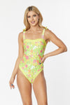 ONE PIECE BATHING SUIT FLORAL PRINT SHOULER TOP TI - KOKOTETE