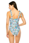 ONE PIECE BATHING SUIT FLORAL PRINT SHOULER TOP TI - KOKOTETE
