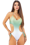ONE PIECE OMBRE SIDE TIED HALTER NECKLINE SWIMSUIT - KOKOTETE