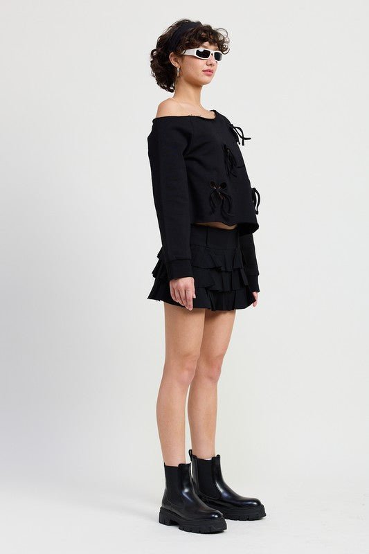 ONE SHOULDER FRENCH TERRY TOP WITH CUTOUT DETAIL - KOKOTETE