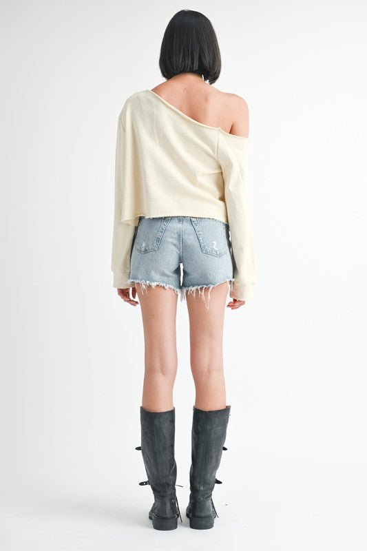 ONE SHOULDER FRENCH TERRY TOP WITH CUTOUT DETAIL - KOKOTETE