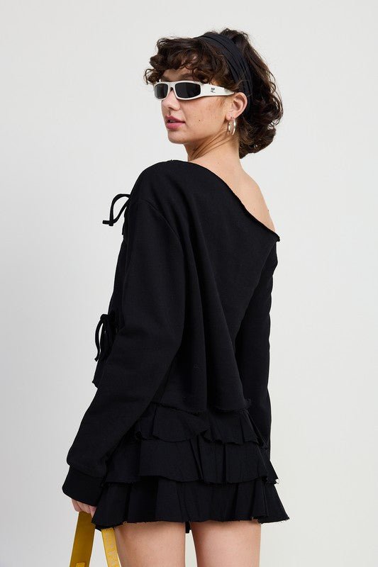 ONE SHOULDER FRENCH TERRY TOP WITH CUTOUT DETAIL - KOKOTETE