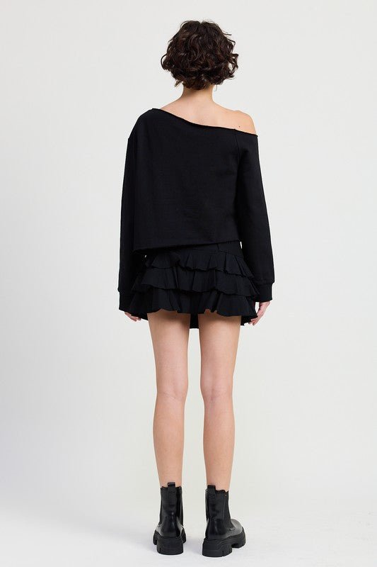 ONE SHOULDER FRENCH TERRY TOP WITH CUTOUT DETAIL - KOKOTETE