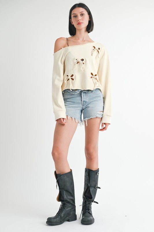 ONE SHOULDER FRENCH TERRY TOP WITH CUTOUT DETAIL - KOKOTETE