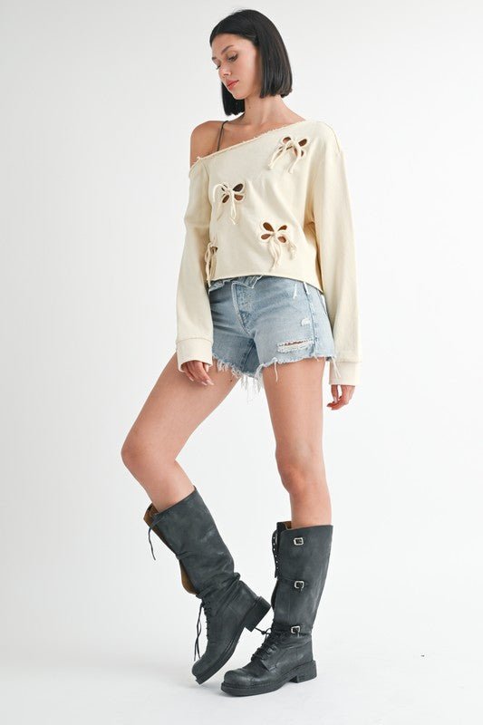 ONE SHOULDER FRENCH TERRY TOP WITH CUTOUT DETAIL - KOKOTETE