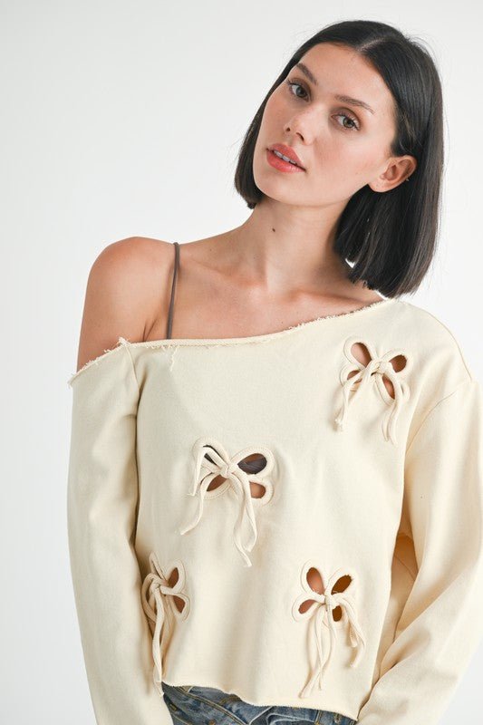 ONE SHOULDER FRENCH TERRY TOP WITH CUTOUT DETAIL - KOKOTETE