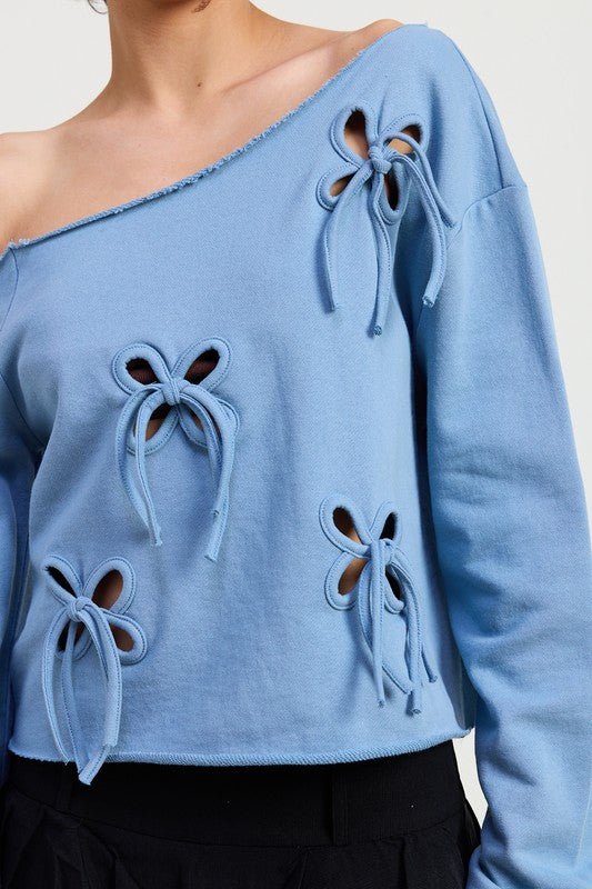 ONE SHOULDER FRENCH TERRY TOP WITH CUTOUT DETAIL - KOKOTETE