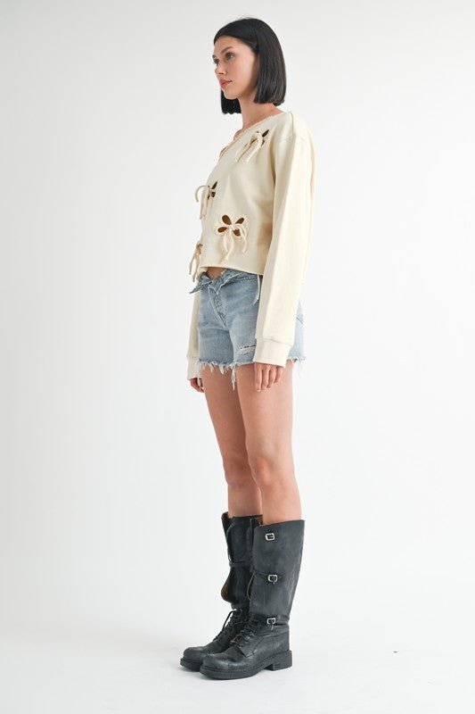 ONE SHOULDER FRENCH TERRY TOP WITH CUTOUT DETAIL - KOKOTETE