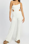 ONE SHOULDER WAFFLE KNIT JUMPSUIT - KOKOTETE