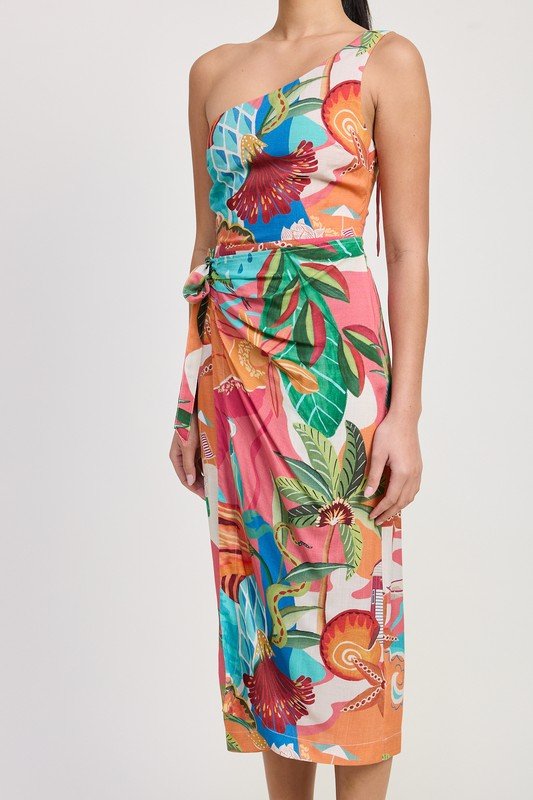 ONE SHOULDER WRAPPED MIDI DRESS - KOKOTETE