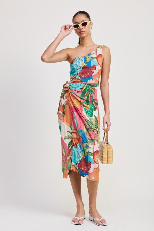 ONE SHOULDER WRAPPED MIDI DRESS - KOKOTETE