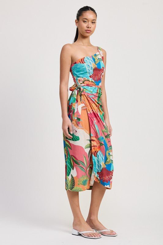 ONE SHOULDER WRAPPED MIDI DRESS - KOKOTETE