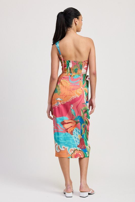 ONE SHOULDER WRAPPED MIDI DRESS - KOKOTETE