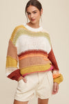 Open Mixed Knit Slouchy Hand Crochet Sweater - KOKOTETE